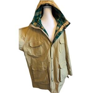 VTG Woolrich Jacket Plaid Wool Lined Hooded Parka Hunting Barn Chore Coat USA XL